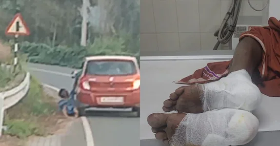 ആദിവാസി യുവാവിനെ കാറിൽ റോഡിലൂടെ അരക്കിലോമീറ്ററോളം വലിച്ചിഴച്ച് വിനോദസഞ്ചാരികളുടെ ക്രൂരത.